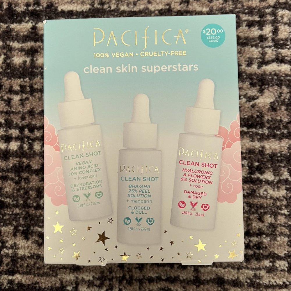 Pacifica Clean Skin Superstars Trio - Clean Shot Serum Set - BRAND NEW